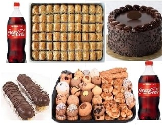 Ekonomik Misafir Menüsü Yaş Pasta Baklava Ekler Kuru Pasta ve Kola Seti